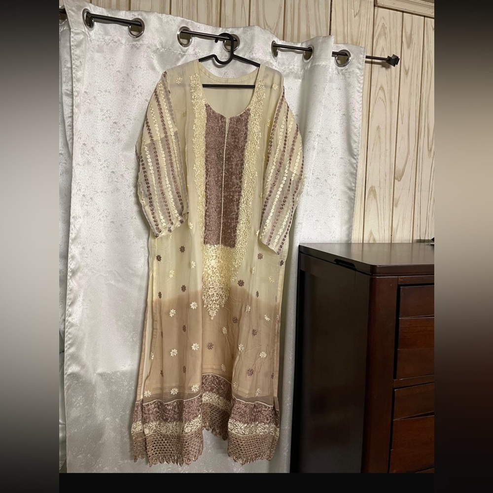 3 pcs plus size Elegant Beige and Brown Women's Dress
